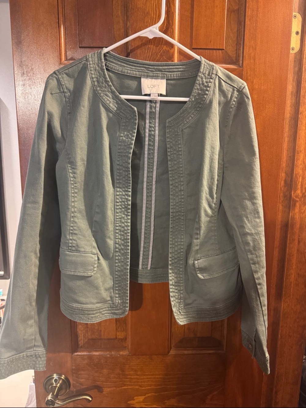 LOFT Olive Green Collarless Utility Jacket